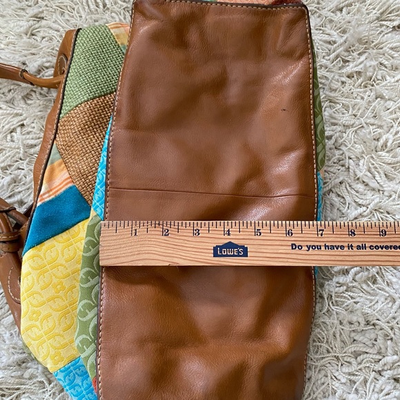 FOSSIL Large Leather Tote Vtg Patchwork Suede Canvas Boho Hobo Hippie - Picture 6 of 15